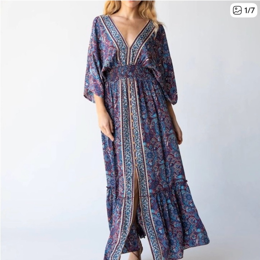 NATURAL LIFE Navy & Teal Paisley V-Neck Maxi Dress